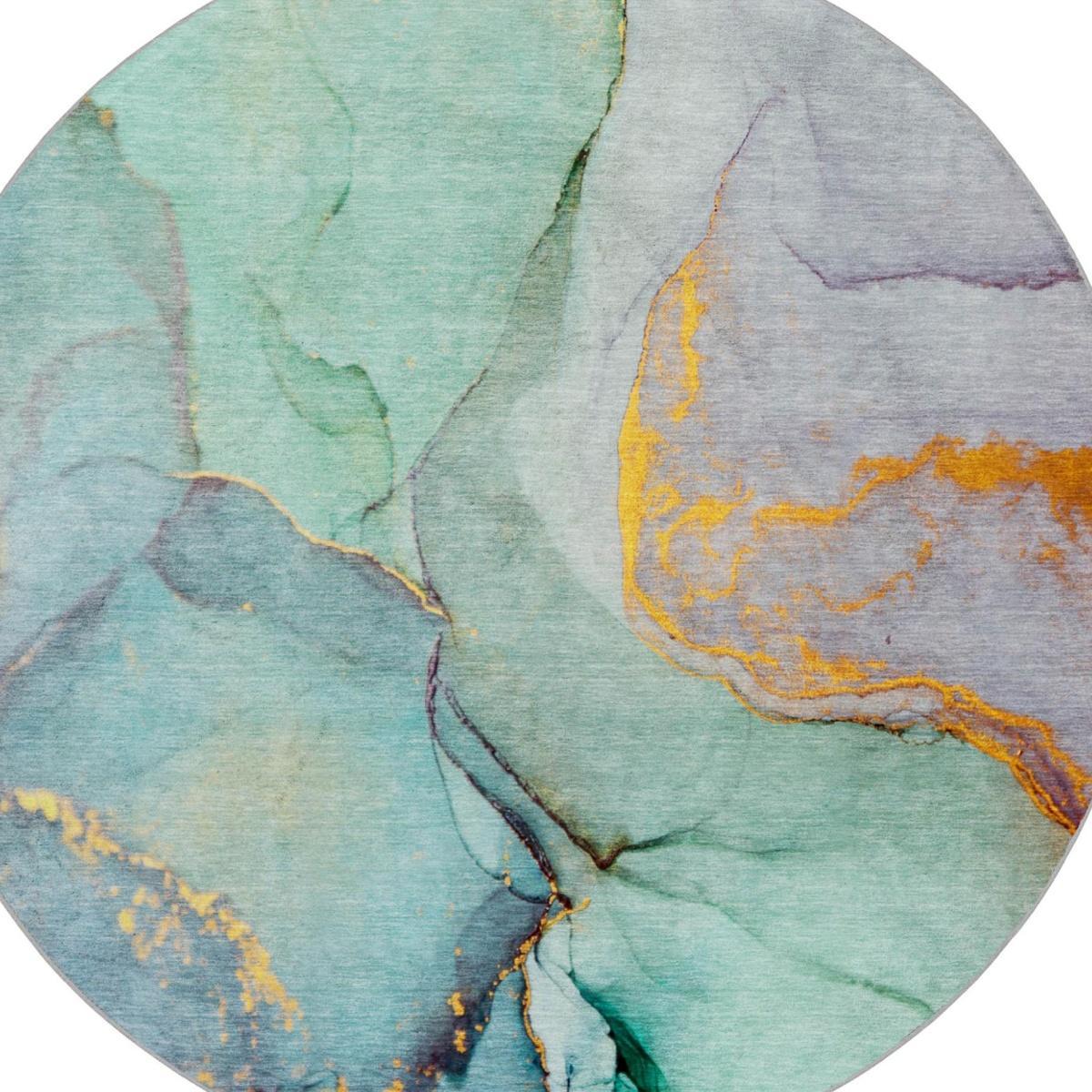 8' Teal And Blue Abstract Shag Washable Round Rug With UV Protection - HomeRoots - Flyclothing LLC