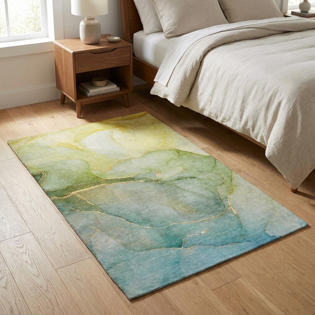 3' X 5' Green And Yellow Abstract Shag Washable Area Rug With UV Protection - HomeRoots - Flyclothing LLC