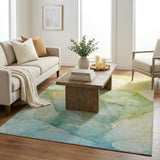 5' X 8' Green And Yellow Abstract Shag Washable Area Rug With UV Protection - HomeRoots - Flyclothing LLC