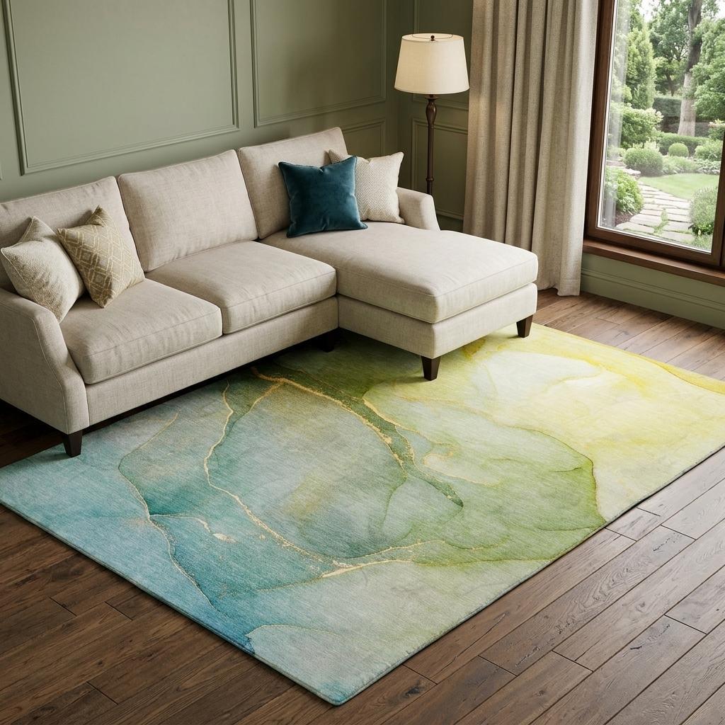 10' X 14' Green And Yellow Abstract Shag Washable Area Rug With UV Protection - HomeRoots - Flyclothing LLC