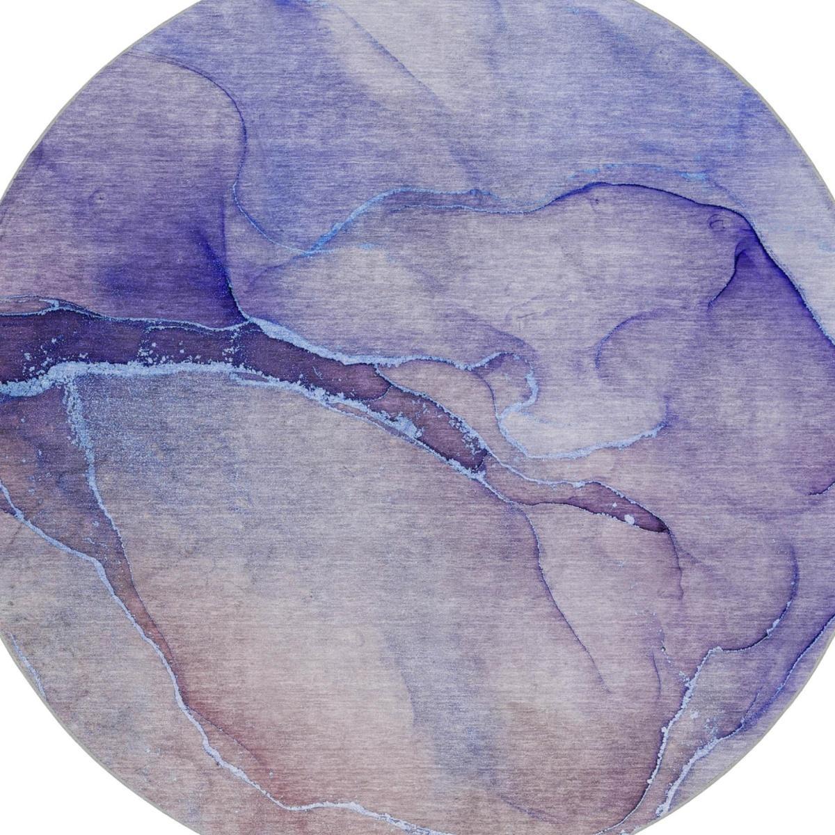 8' Navy Blue And Blue Abstract Shag Washable Round Rug With UV Protection - HomeRoots - Flyclothing LLC