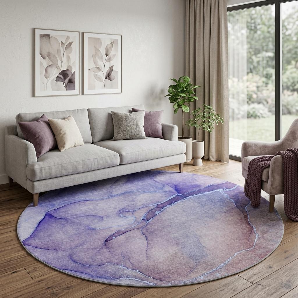 8' Navy Blue And Blue Abstract Shag Washable Round Rug With UV Protection - HomeRoots - Flyclothing LLC