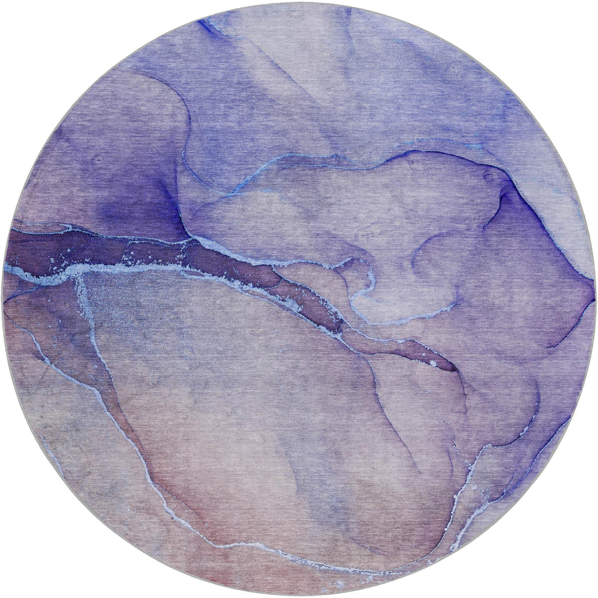 8' Navy Blue And Blue Abstract Shag Washable Round Rug With UV Protection - HomeRoots - Flyclothing LLC