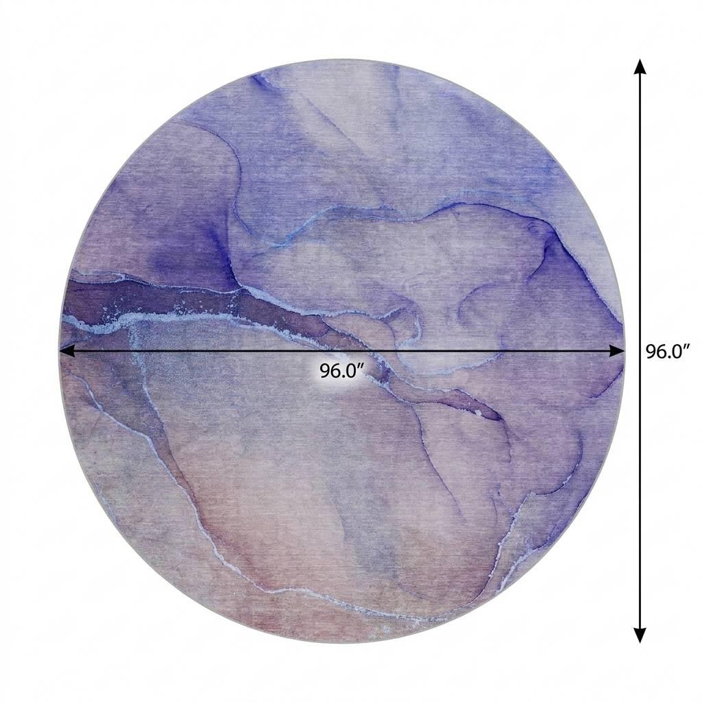 8' Navy Blue And Blue Abstract Shag Washable Round Rug With UV Protection - HomeRoots - Flyclothing LLC