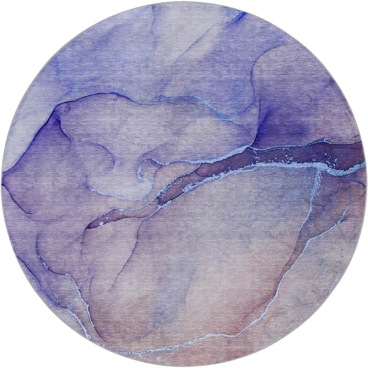 8' Navy Blue And Blue Abstract Shag Washable Round Rug With UV Protection - HomeRoots - Flyclothing LLC