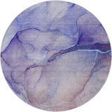 8' Navy Blue And Blue Abstract Shag Washable Round Rug With UV Protection - HomeRoots - Flyclothing LLC