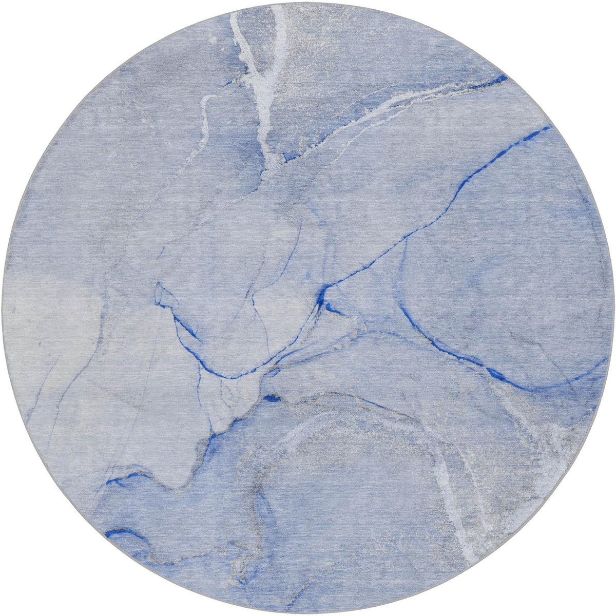 8' Blue And Denim Blue Abstract Shag Washable Round Rug With UV Protection - HomeRoots - Flyclothing LLC