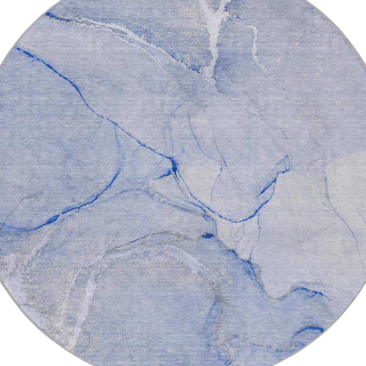 8' Blue And Denim Blue Abstract Shag Washable Round Rug With UV Protection - HomeRoots - Flyclothing LLC