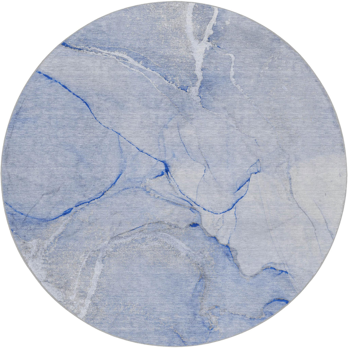 8' Blue And Denim Blue Abstract Shag Washable Round Rug With UV Protection - HomeRoots - Flyclothing LLC