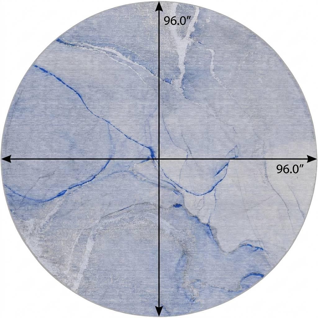 8' Blue And Denim Blue Abstract Shag Washable Round Rug With UV Protection - HomeRoots - Flyclothing LLC