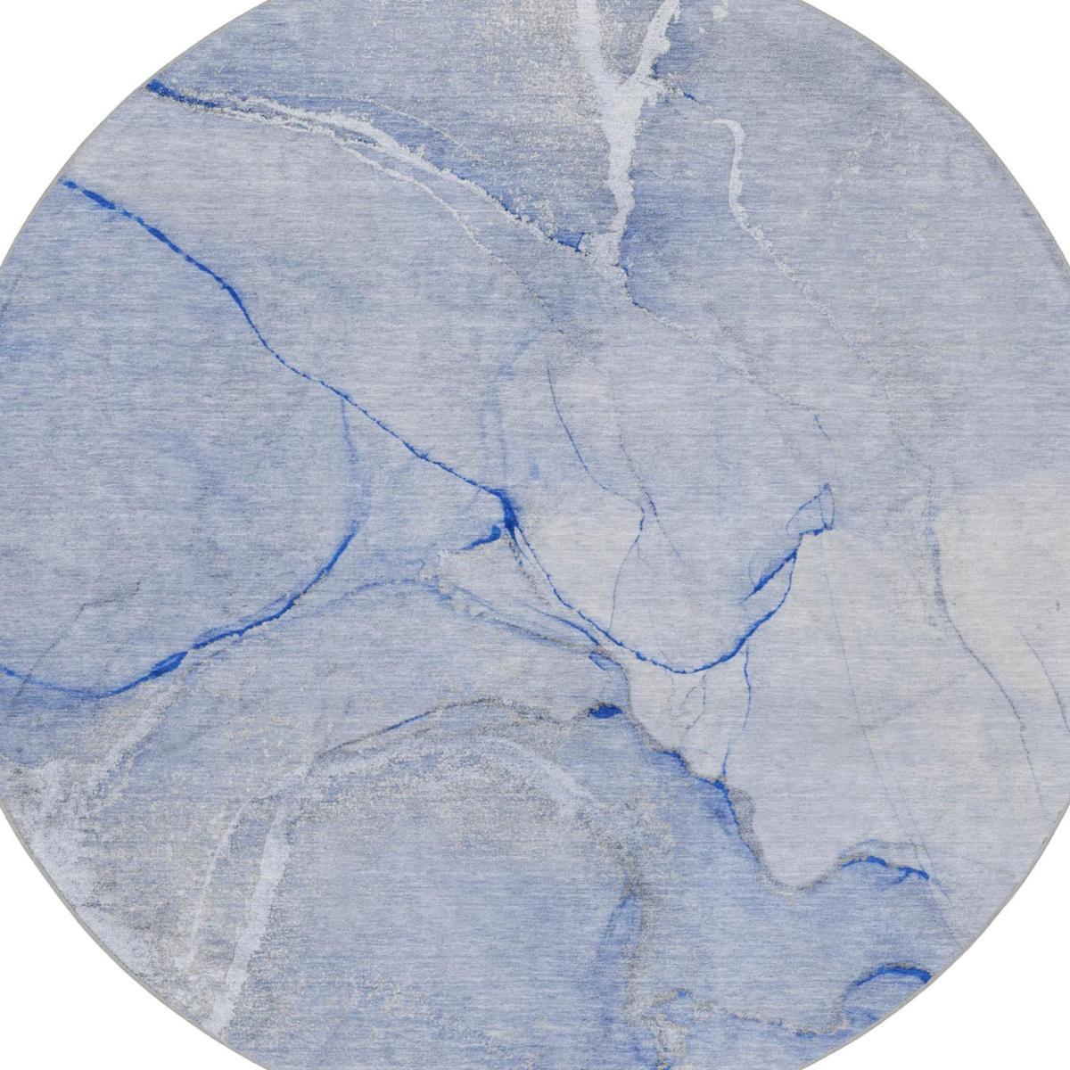 8' Blue And Denim Blue Abstract Shag Washable Round Rug With UV Protection - HomeRoots - Flyclothing LLC