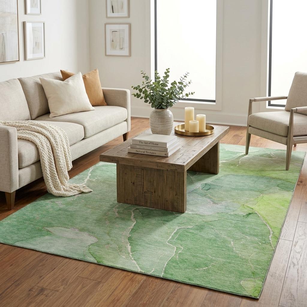 5' X 8' Green And Teal Abstract Shag Washable Area Rug With UV Protection - HomeRoots - Flyclothing LLC