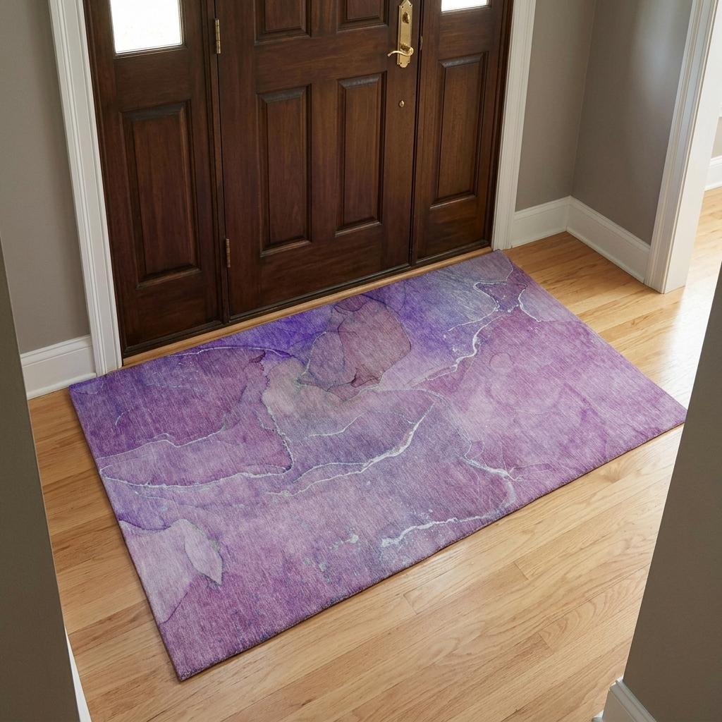 3' X 5' Purple And Lavender Abstract Shag Washable Area Rug With UV Protection - HomeRoots - Flyclothing LLC