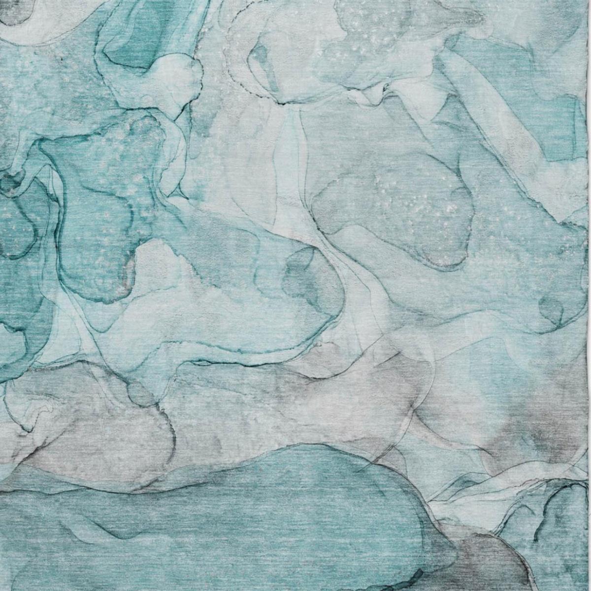 9' X 12' Teal And Gray Abstract Shag Washable Area Rug With UV Protection - HomeRoots - Flyclothing LLC