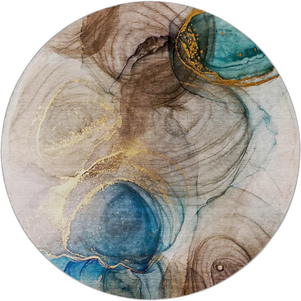 8' Beige And Brown Abstract Shag Washable Round Rug With UV Protection - HomeRoots - Flyclothing LLC