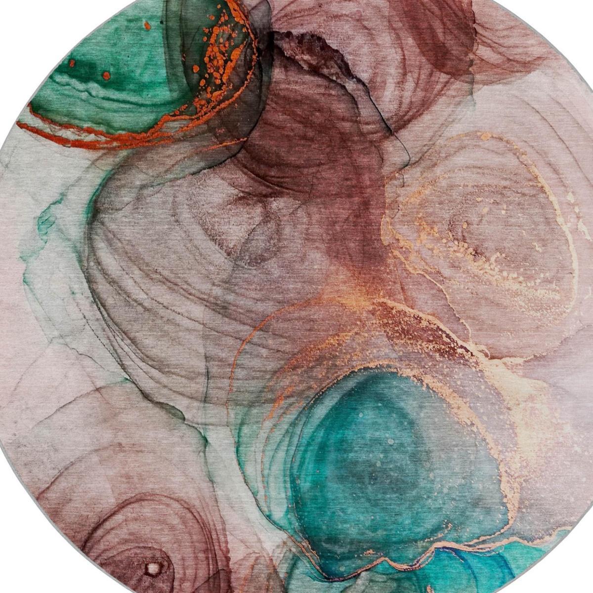 8' Burgundy And Blush Abstract Shag Washable Round Rug With UV Protection - HomeRoots - Flyclothing LLC