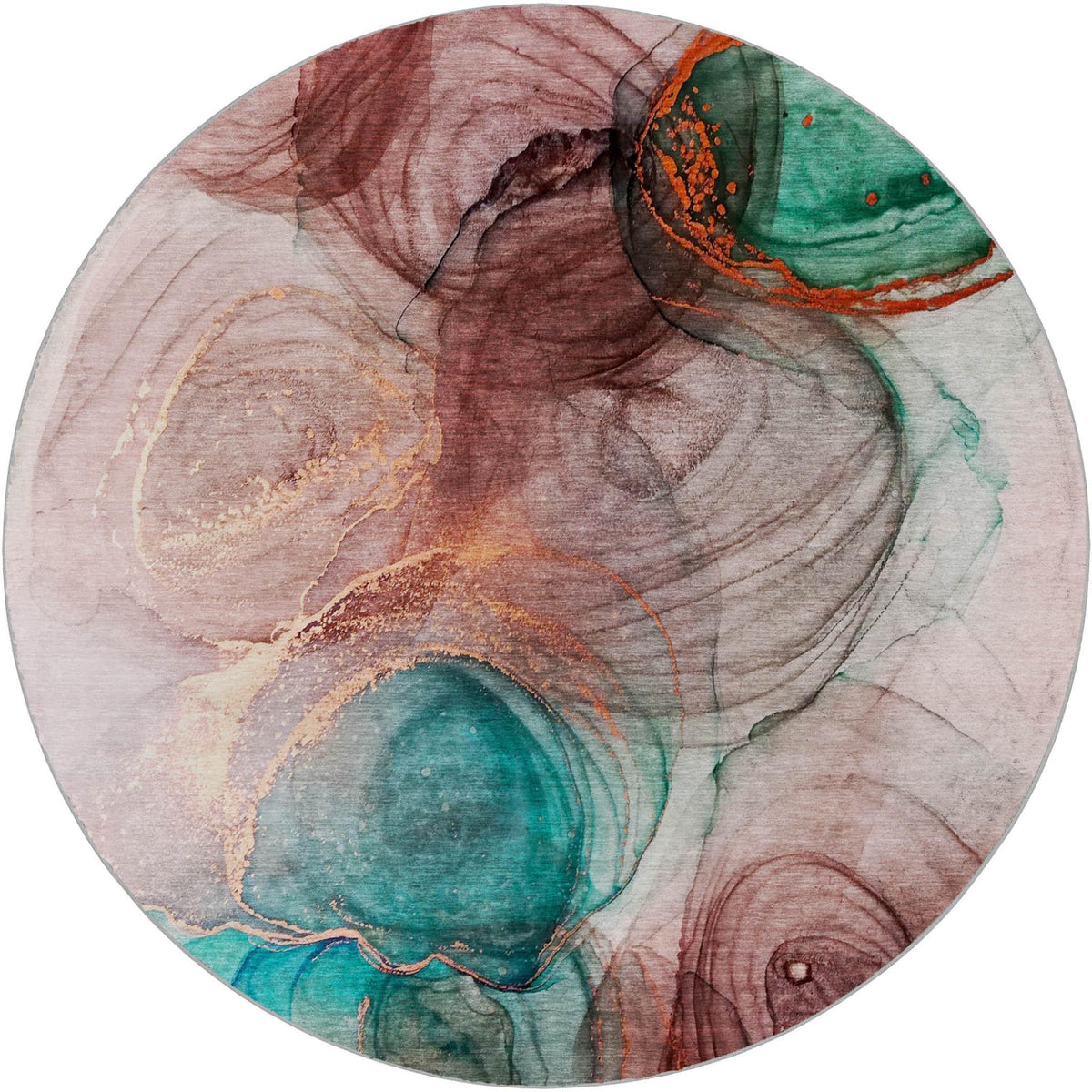 8' Burgundy And Blush Abstract Shag Washable Round Rug With UV Protection - HomeRoots - Flyclothing LLC