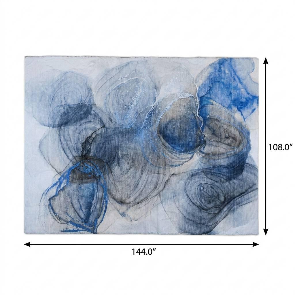 9' X 12' Navy Blue And Denim Blue Abstract Shag Washable Area Rug With UV Protection - HomeRoots - Flyclothing LLC