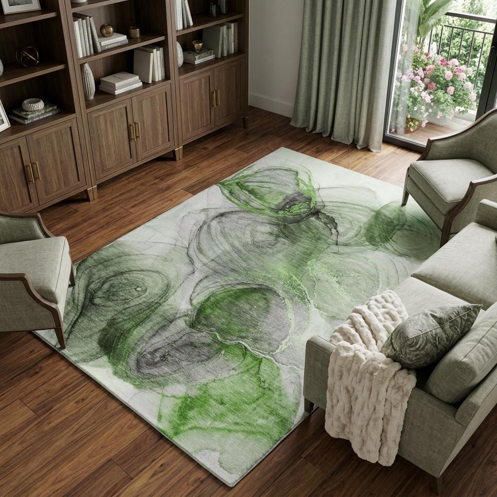 10' X 14' Olive Green And Green Abstract Shag Washable Area Rug With UV Protection - HomeRoots - Flyclothing LLC