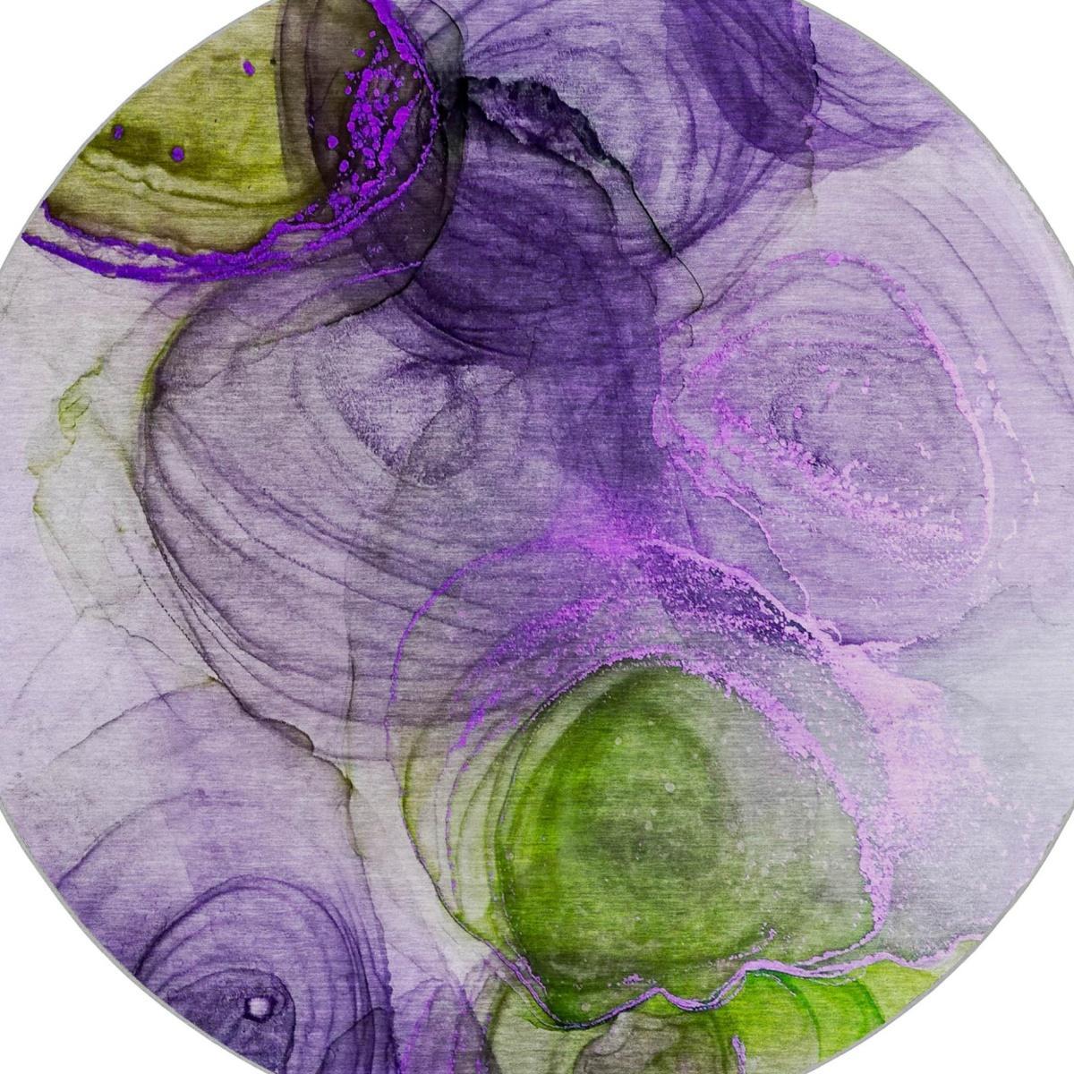 8' Purple And Lavender Abstract Shag Washable Round Rug With UV Protection - HomeRoots - Flyclothing LLC