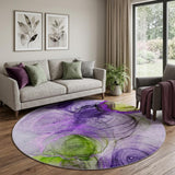 8' Purple And Lavender Abstract Shag Washable Round Rug With UV Protection - HomeRoots - Flyclothing LLC