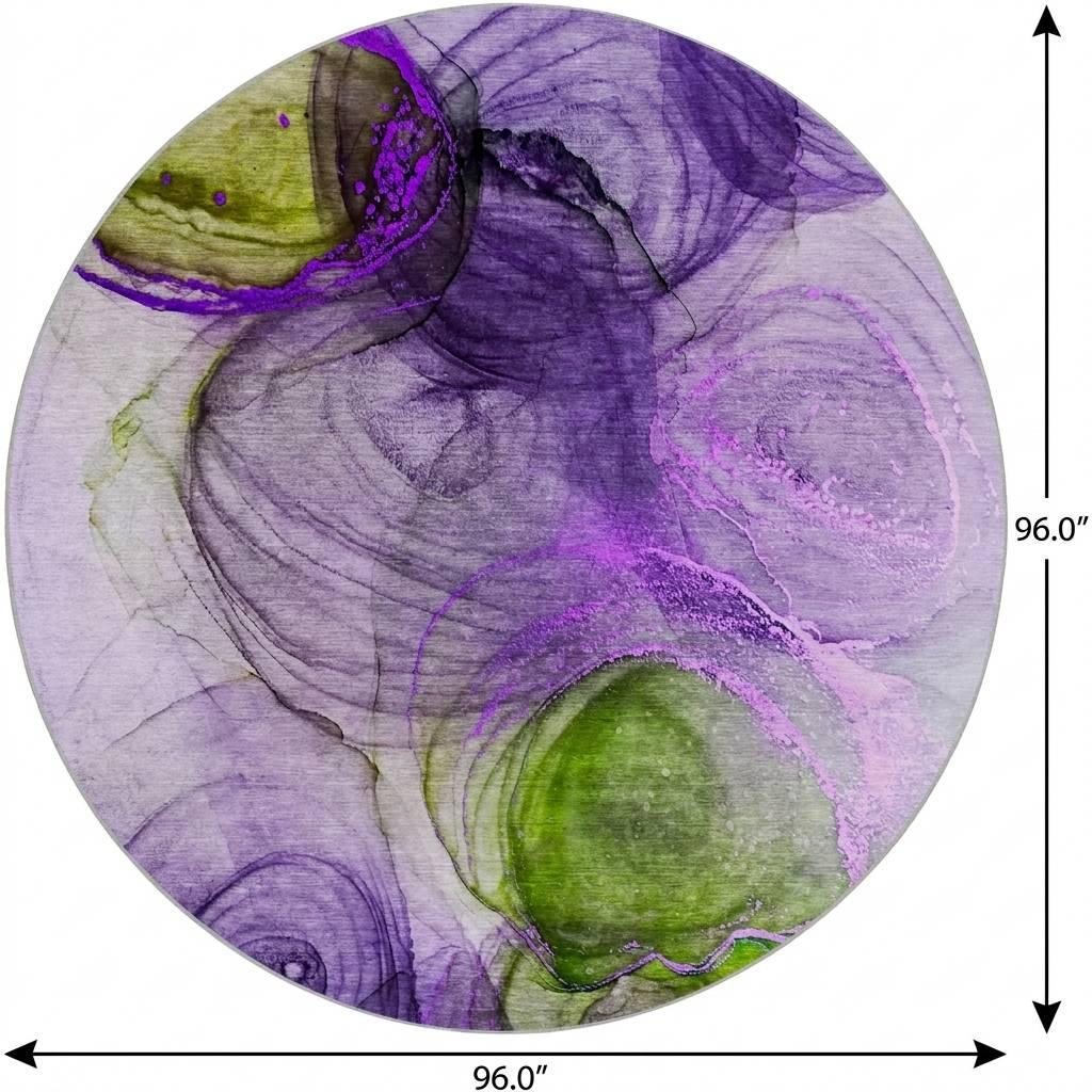 8' Purple And Lavender Abstract Shag Washable Round Rug With UV Protection - HomeRoots - Flyclothing LLC