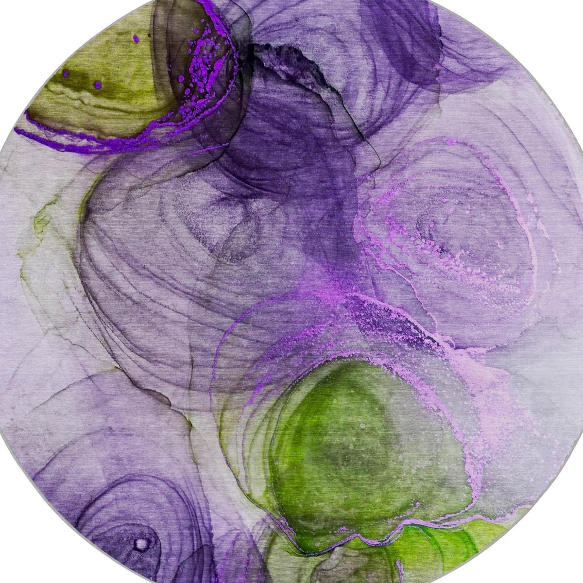 8' Purple And Lavender Abstract Shag Washable Round Rug With UV Protection - HomeRoots - Flyclothing LLC