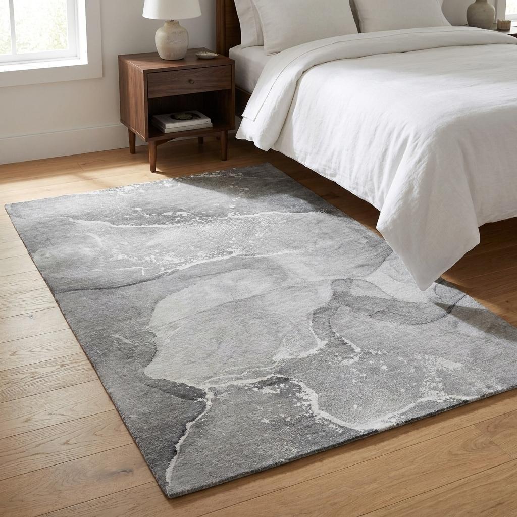 3' X 5' Gray And Silver Abstract Shag Washable Area Rug With UV Protection - HomeRoots - Flyclothing LLC