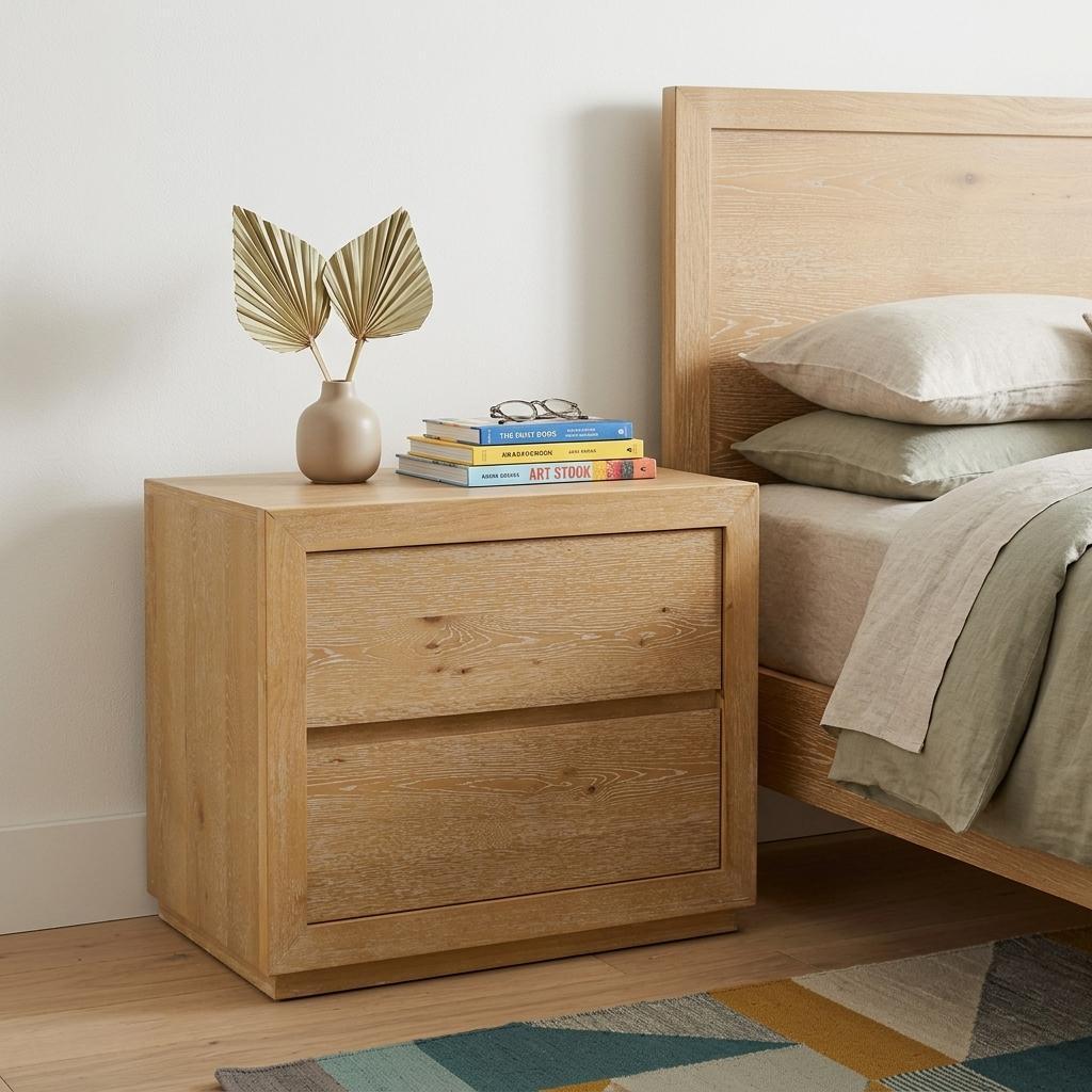 25" Oak Wood Two Drawer Nightstand - HomeRoots - Flyclothing LLC