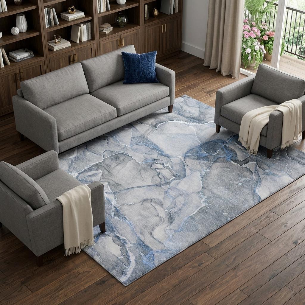 8' X 10' Blue And Gray Abstract Shag Washable Area Rug With UV Protection - HomeRoots - Flyclothing LLC