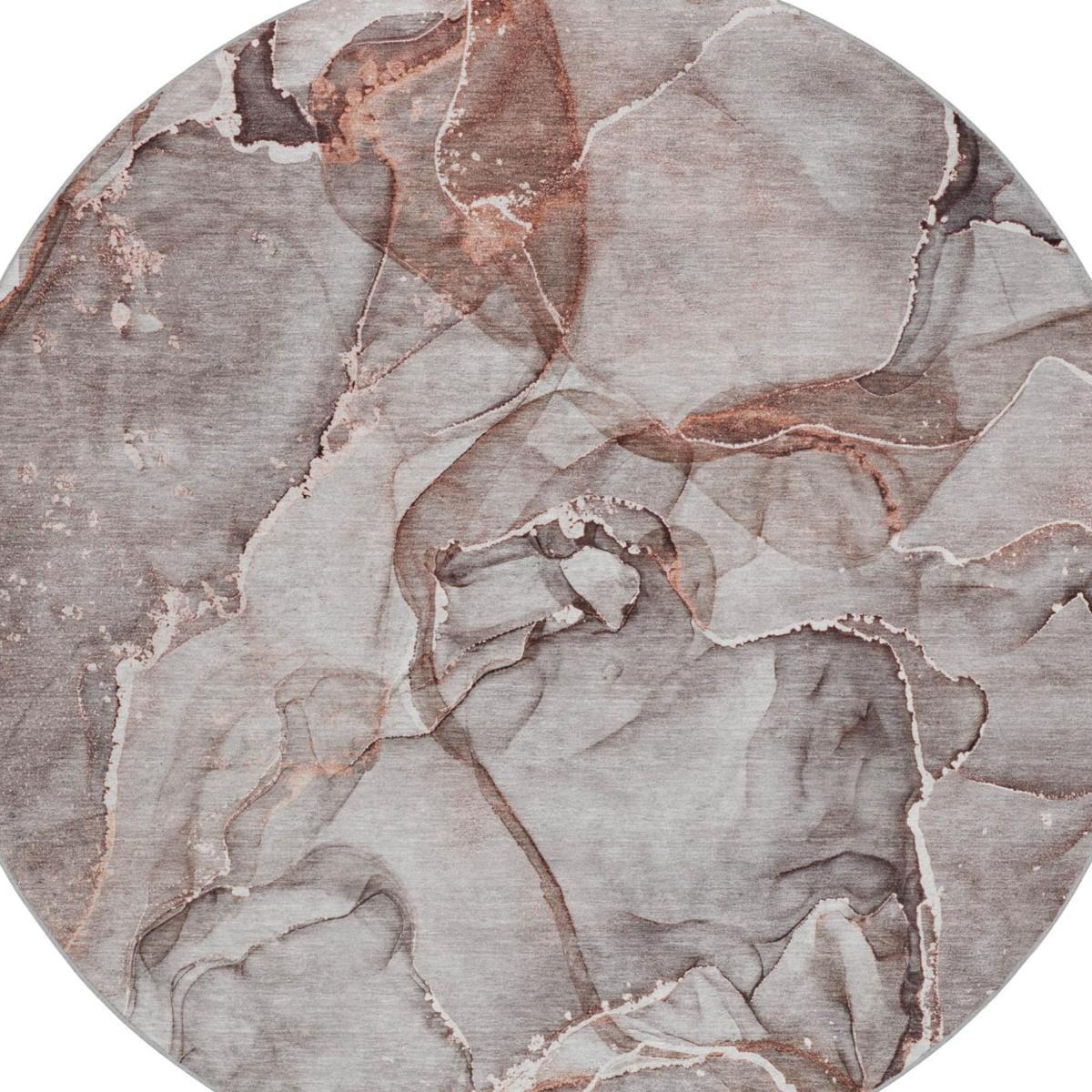 8' Gray And Charcoal Abstract Shag Washable Round Rug With UV Protection - HomeRoots - Flyclothing LLC