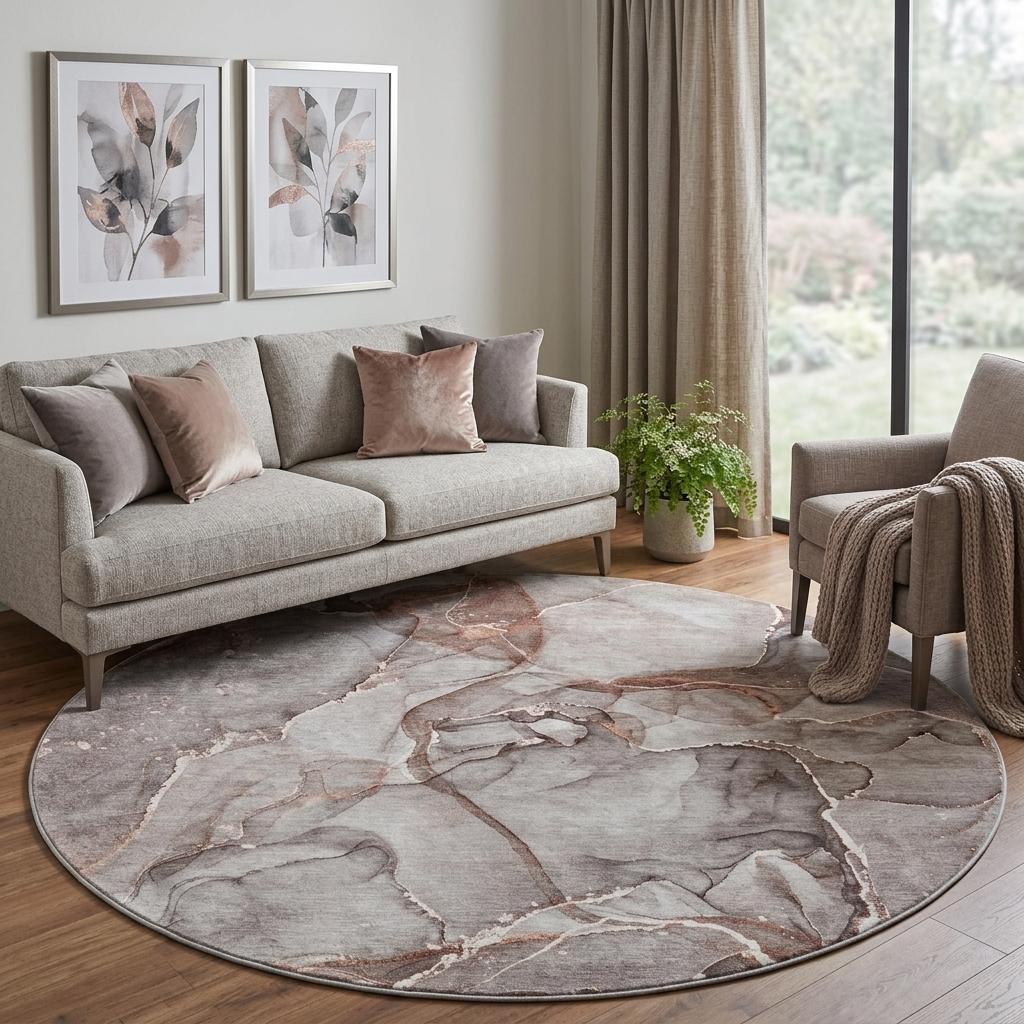8' Gray And Charcoal Abstract Shag Washable Round Rug With UV Protection - HomeRoots - Flyclothing LLC