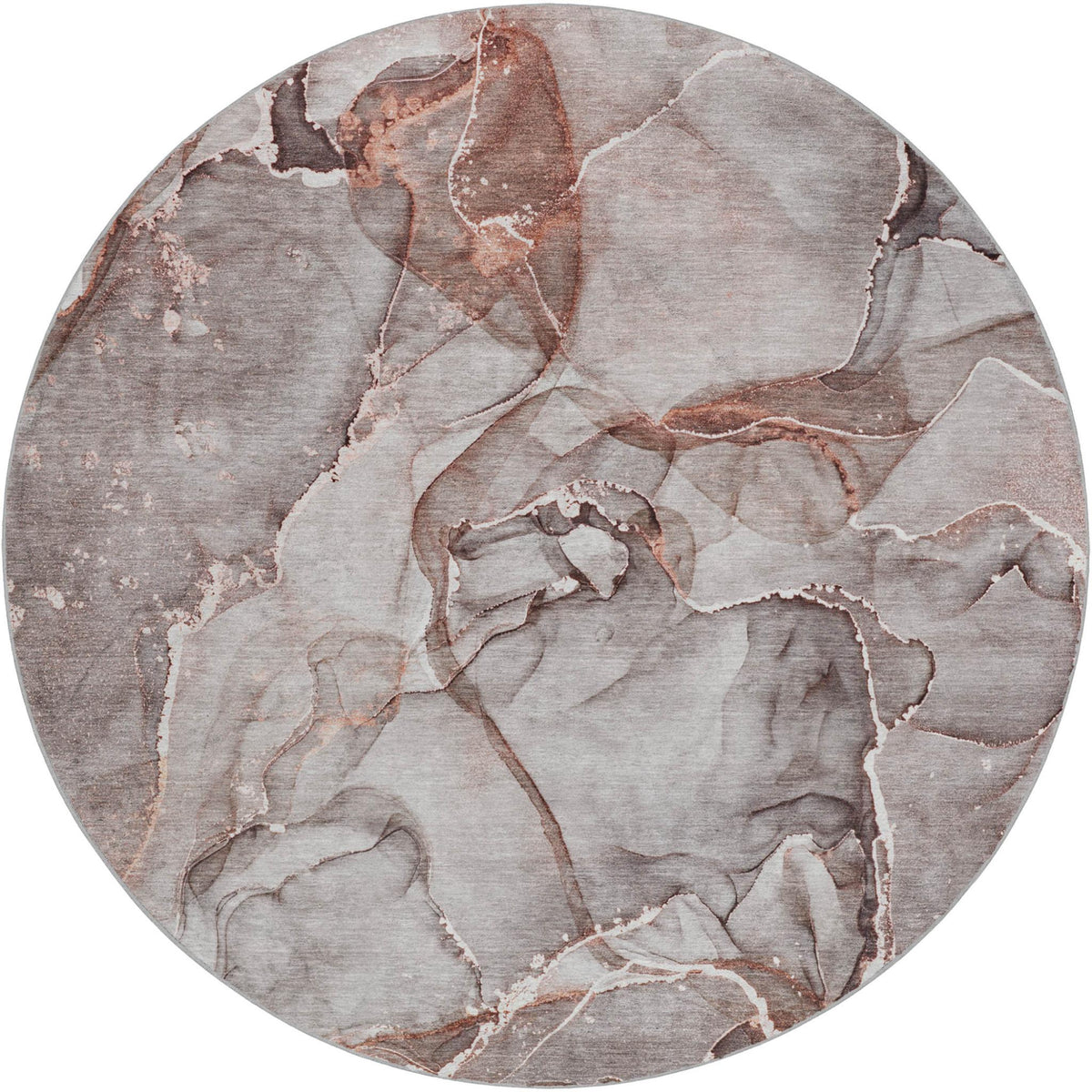 8' Gray And Charcoal Abstract Shag Washable Round Rug With UV Protection - HomeRoots - Flyclothing LLC