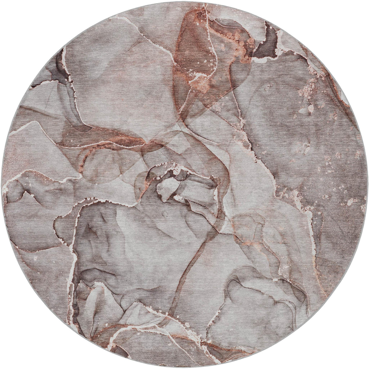 8' Gray And Charcoal Abstract Shag Washable Round Rug With UV Protection - HomeRoots - Flyclothing LLC