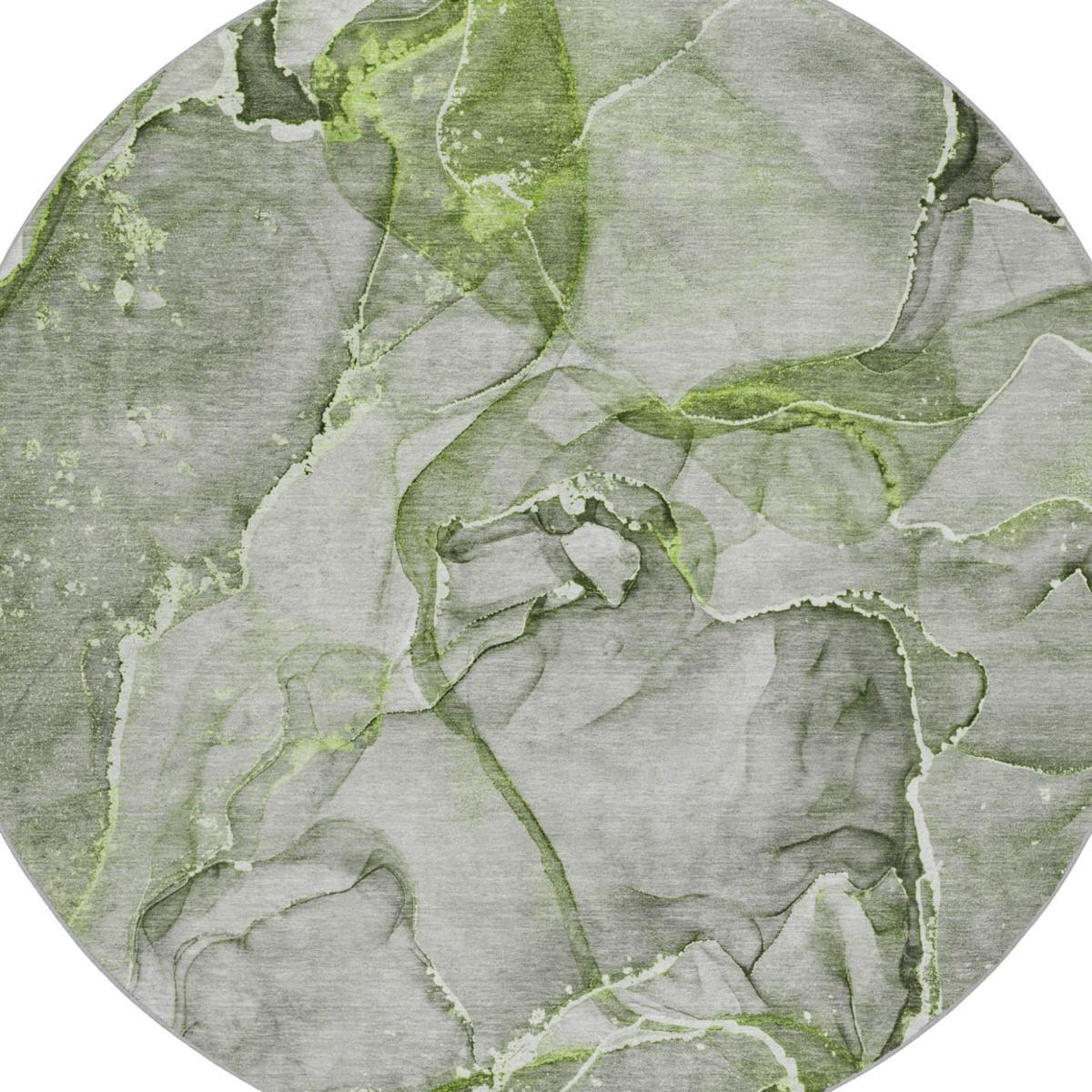 8' Green And Lime Green Abstract Shag Washable Round Rug With UV Protection - HomeRoots - Flyclothing LLC