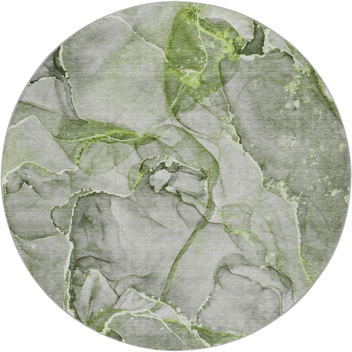 8' Green And Lime Green Abstract Shag Washable Round Rug With UV Protection - HomeRoots - Flyclothing LLC