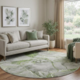 8' Green And Lime Green Abstract Shag Washable Round Rug With UV Protection - HomeRoots - Flyclothing LLC