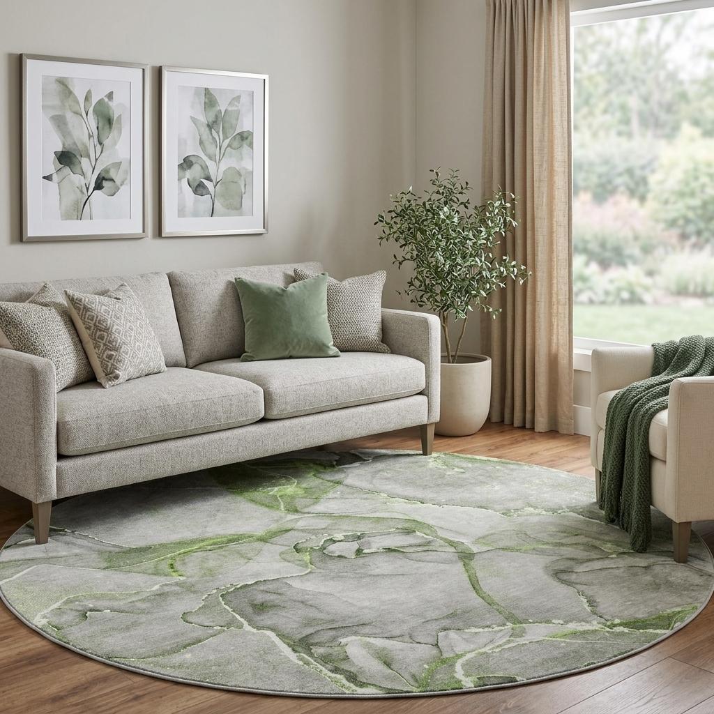 8' Green And Lime Green Abstract Shag Washable Round Rug With UV Protection - HomeRoots - Flyclothing LLC