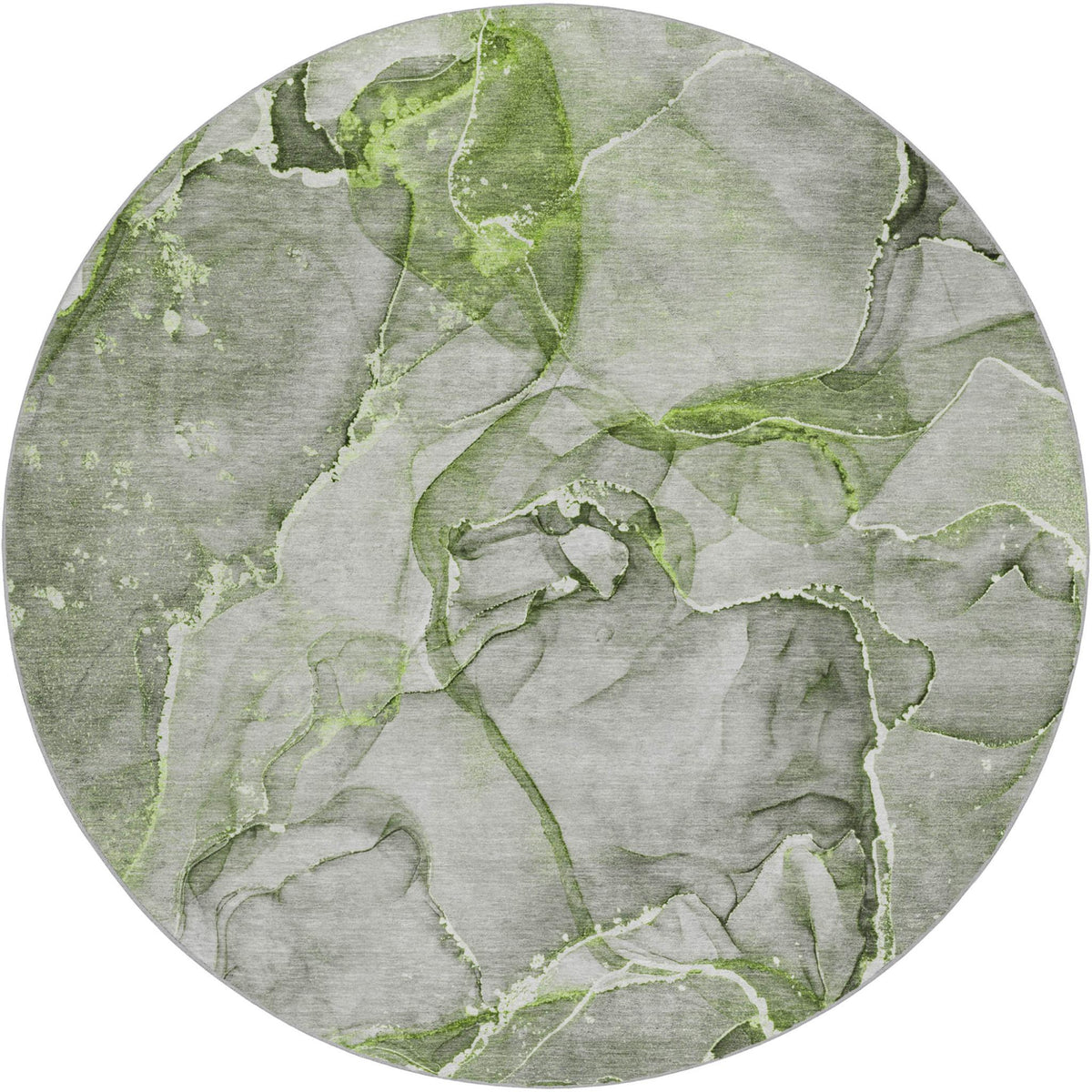 8' Green And Lime Green Abstract Shag Washable Round Rug With UV Protection - HomeRoots - Flyclothing LLC