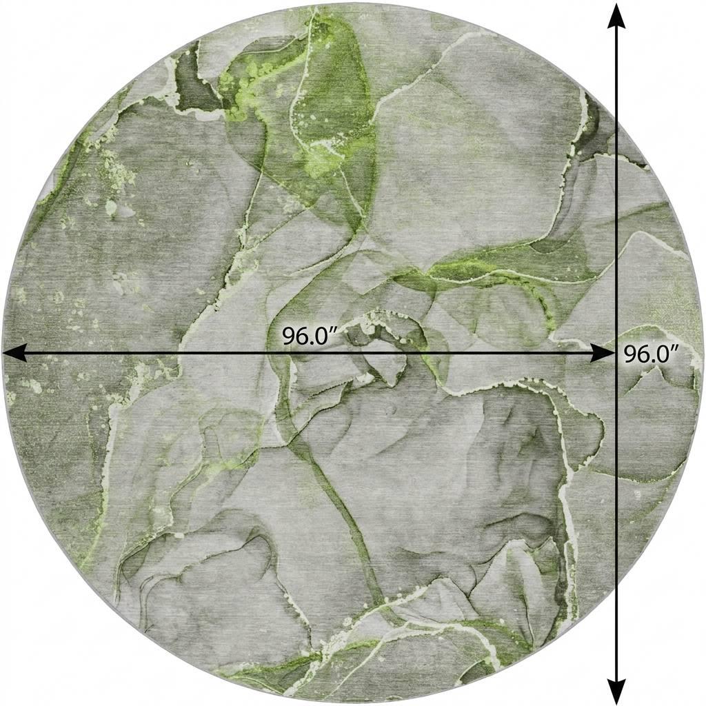 8' Green And Lime Green Abstract Shag Washable Round Rug With UV Protection - HomeRoots - Flyclothing LLC