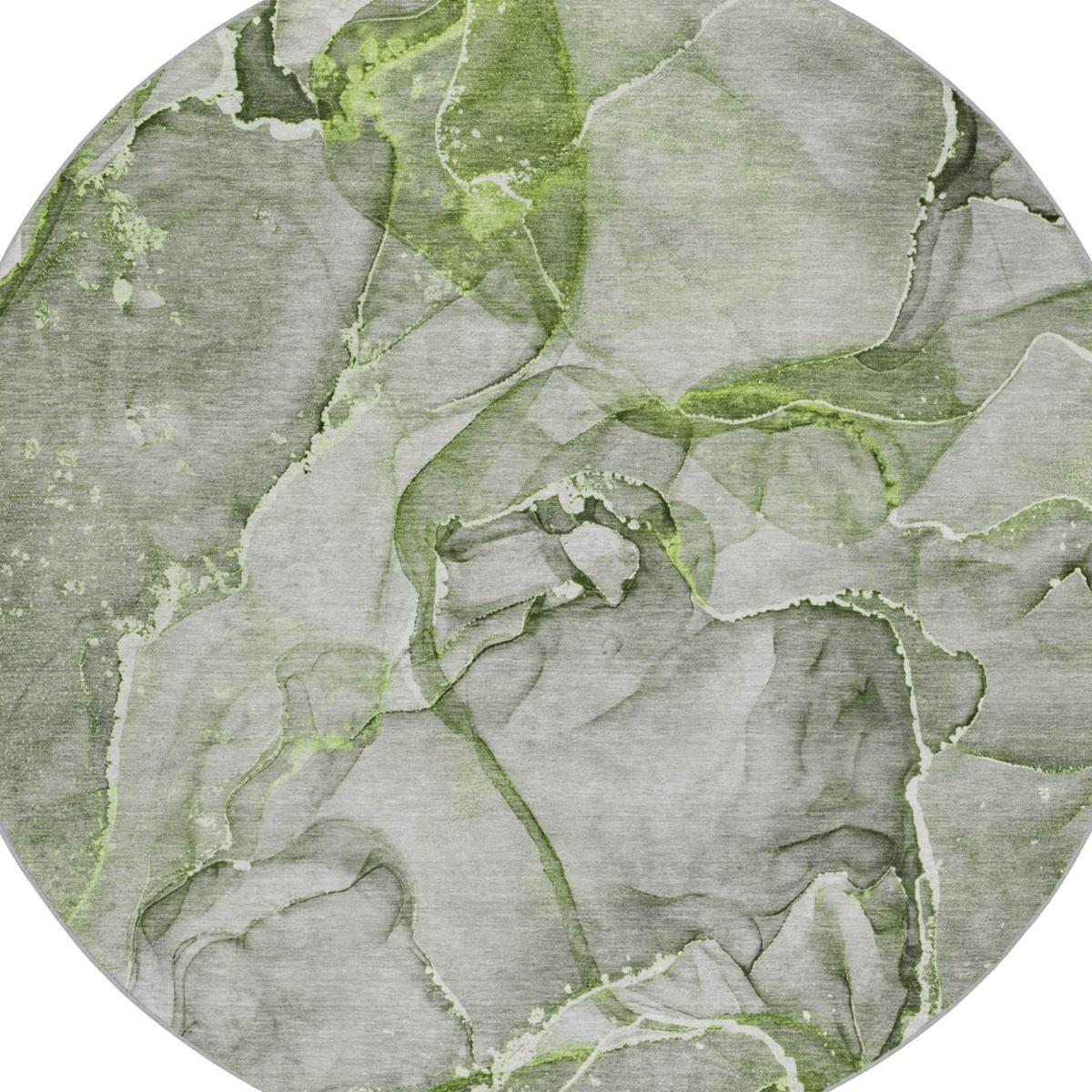 8' Green And Lime Green Abstract Shag Washable Round Rug With UV Protection - HomeRoots - Flyclothing LLC