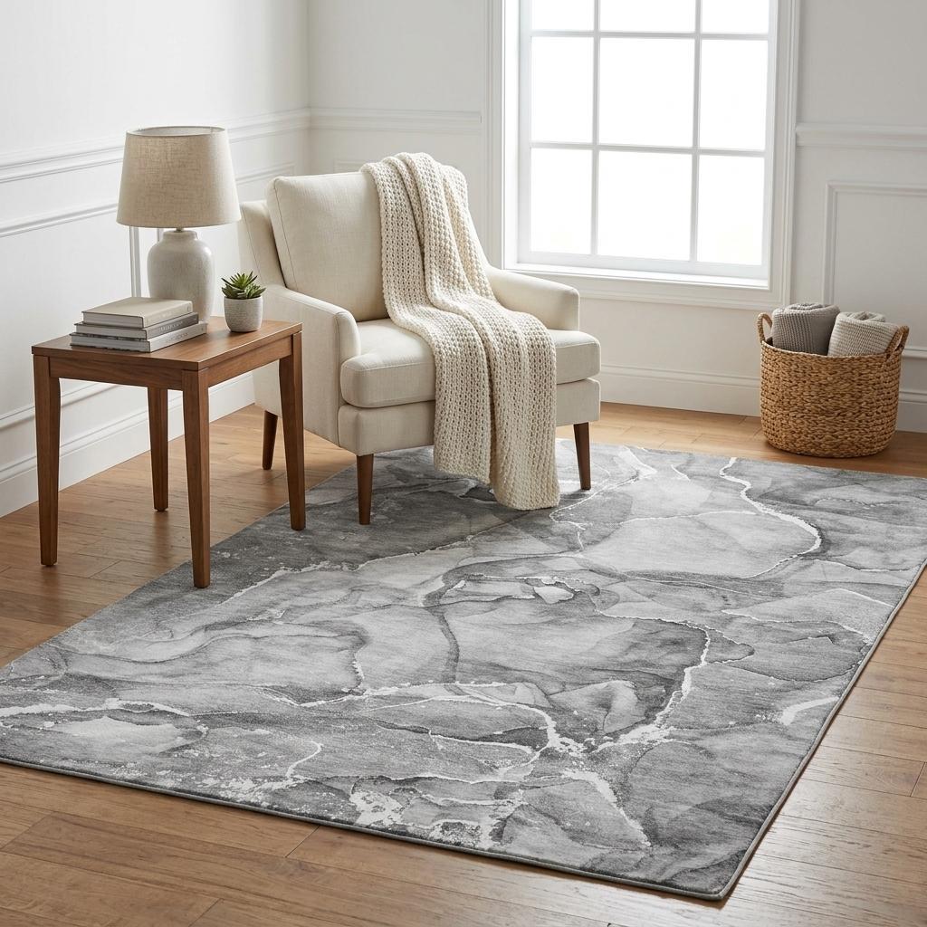 5' X 8' Pewter And Gray Abstract Shag Washable Area Rug With UV Protection - HomeRoots - Flyclothing LLC