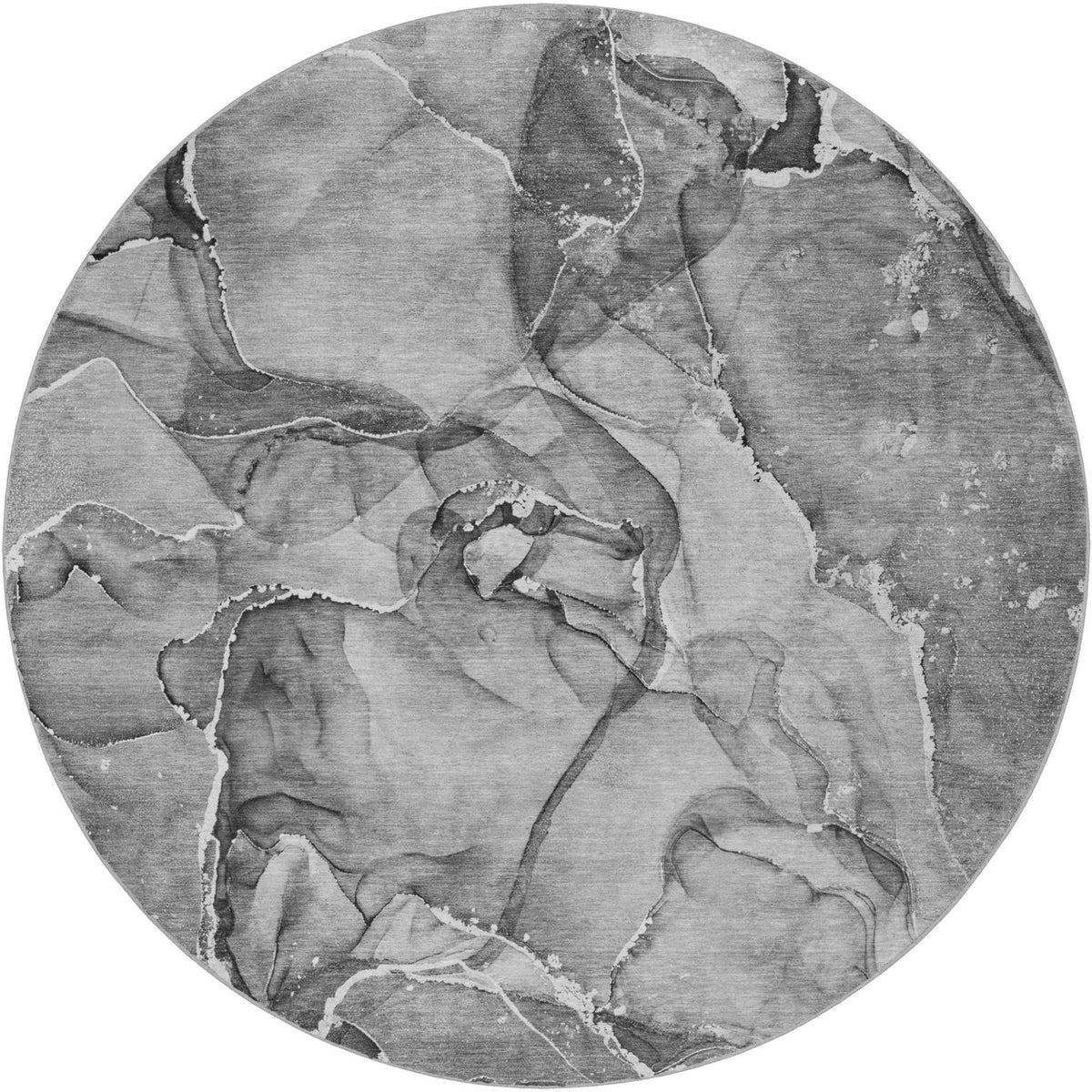 8' Pewter And Gray Abstract Shag Washable Round Rug With UV Protection - HomeRoots - Flyclothing LLC