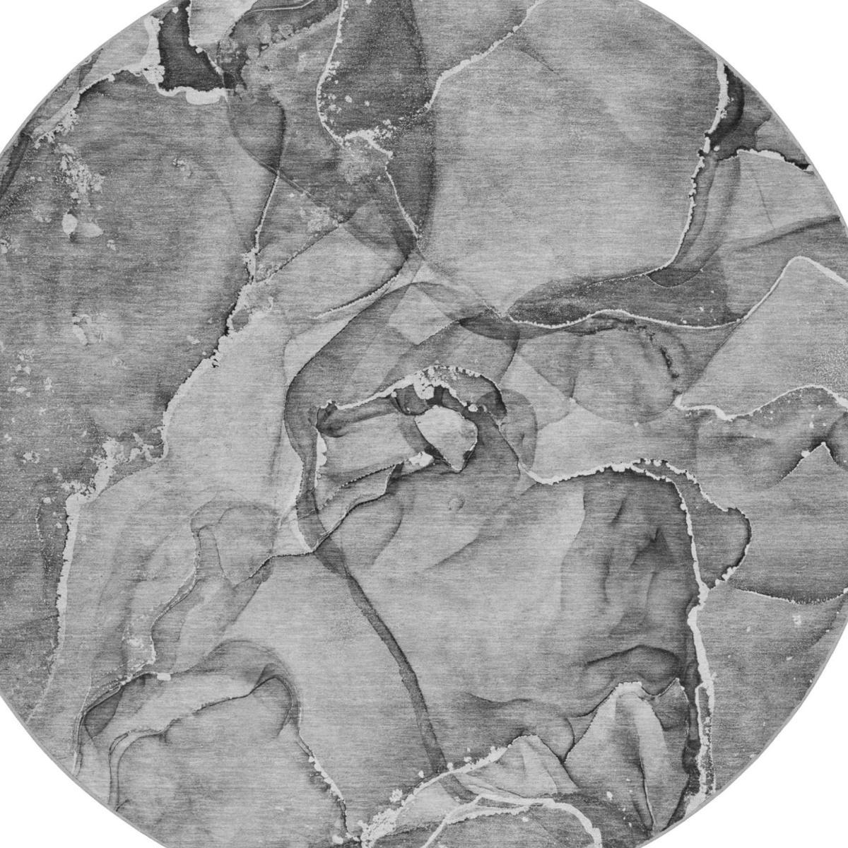 8' Pewter And Gray Abstract Shag Washable Round Rug With UV Protection - HomeRoots - Flyclothing LLC