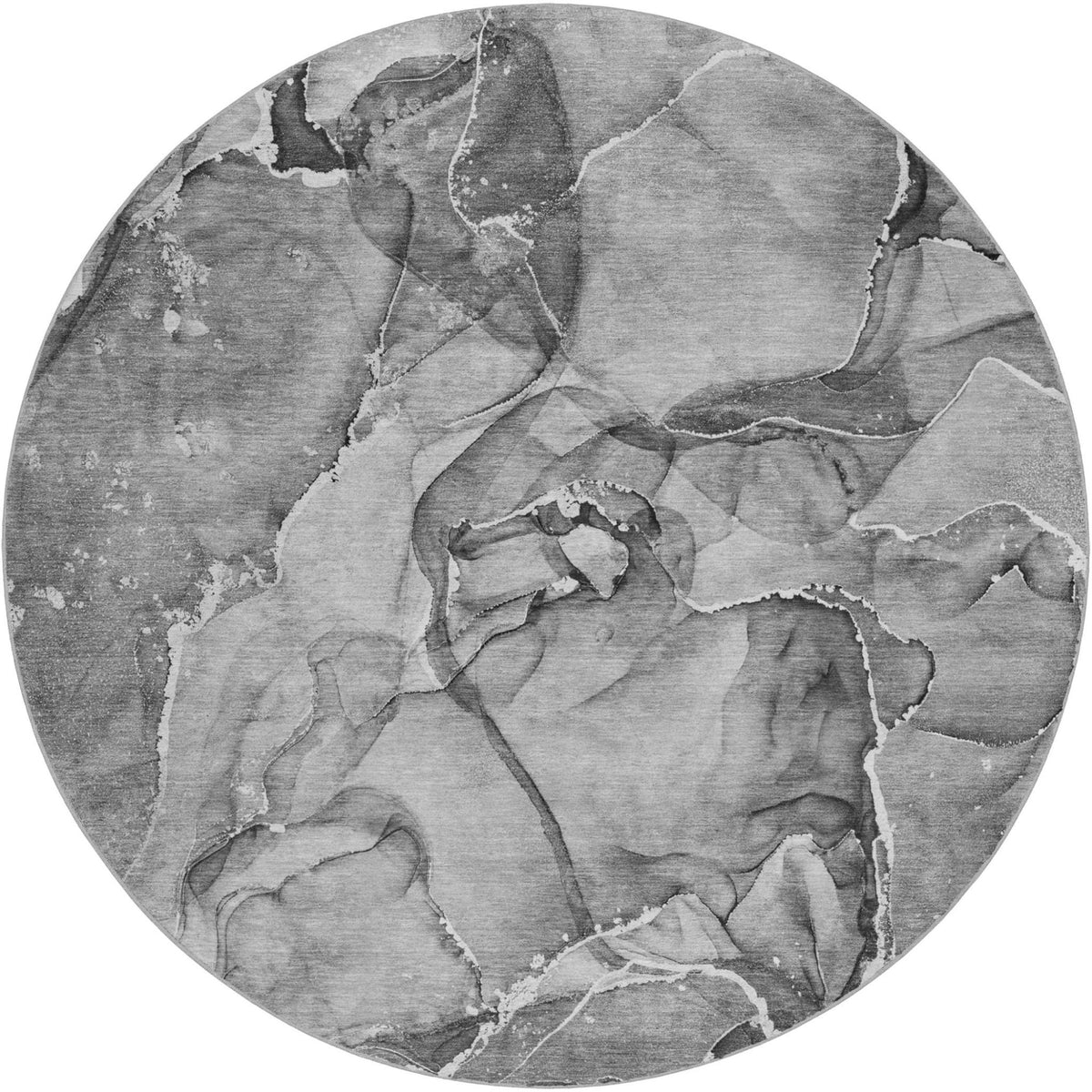 8' Pewter And Gray Abstract Shag Washable Round Rug With UV Protection - HomeRoots - Flyclothing LLC