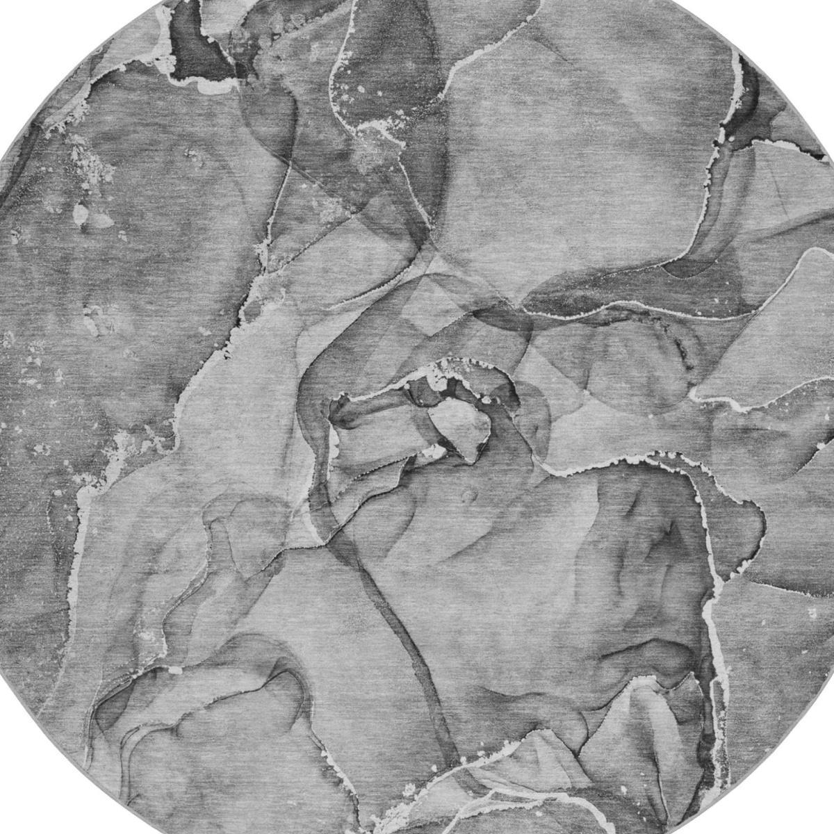 8' Pewter And Gray Abstract Shag Washable Round Rug With UV Protection - HomeRoots - Flyclothing LLC