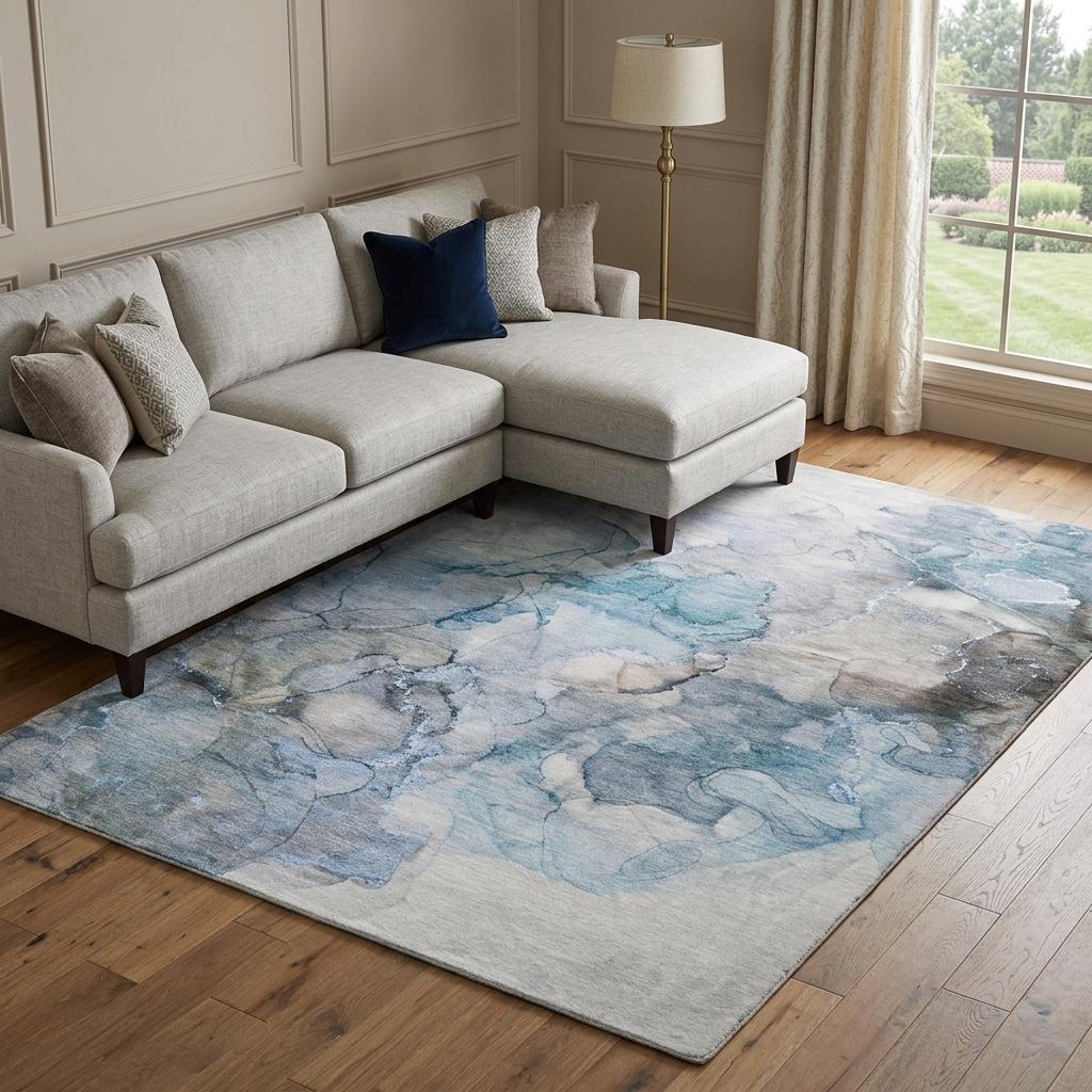 10' X 14' Blue And Denim Blue Abstract Shag Washable Area Rug With UV Protection - HomeRoots - Flyclothing LLC