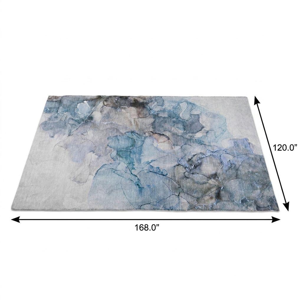 10' X 14' Blue And Denim Blue Abstract Shag Washable Area Rug With UV Protection - HomeRoots - Flyclothing LLC