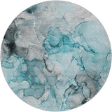 8' Teal And Gray Abstract Shag Washable Round Rug With UV Protection - HomeRoots - Flyclothing LLC