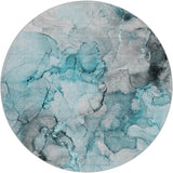 8' Teal And Gray Abstract Shag Washable Round Rug With UV Protection - HomeRoots - Flyclothing LLC